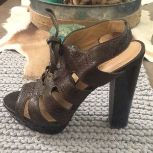 Coach Brown Tie Up Platform Heels 8